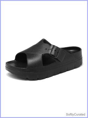 Platform Criss Cross Sandals Arch Support Adjustable Buckle EVA Slides